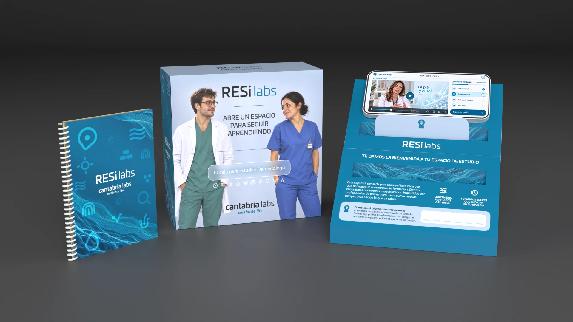 Conjunto CLAVES: caja, cuaderno y soporte con móvil